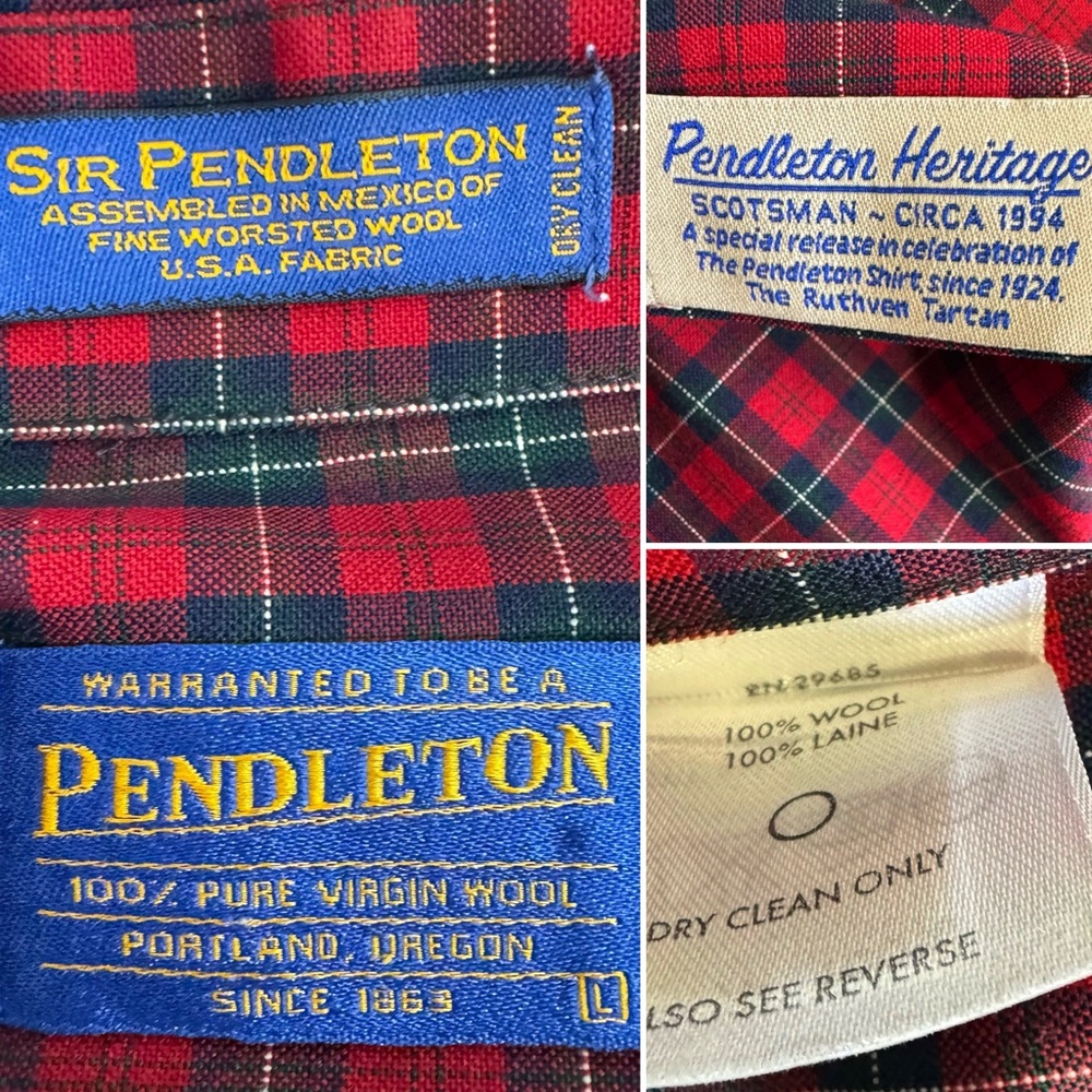 Vintage Sir Pendleton wool ruthven tartan plaid red button down shirt L - Picture 10 of 11